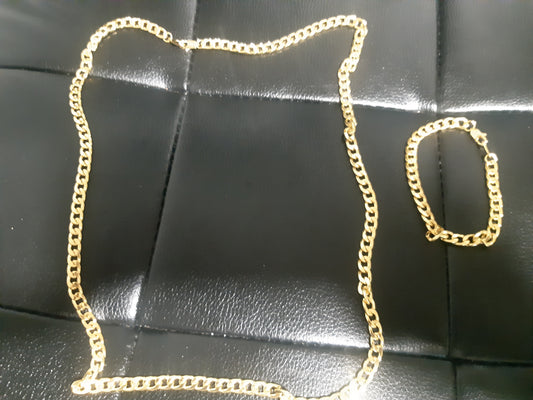 925 Sterling 925 Silver Cuban Chain Set, 18K Gold Plated $30.00